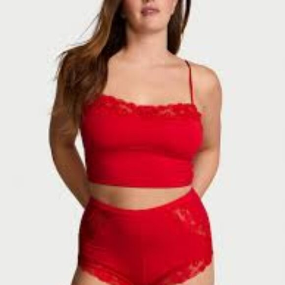 VS Modal Soft & Lace Trim Straight-Neck Cami Set Size XS - Picture 1 of 3
